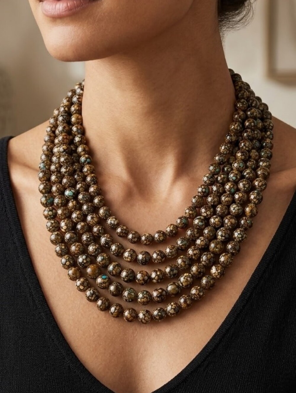 Multi-Strand Big Brown Beaded Necklace